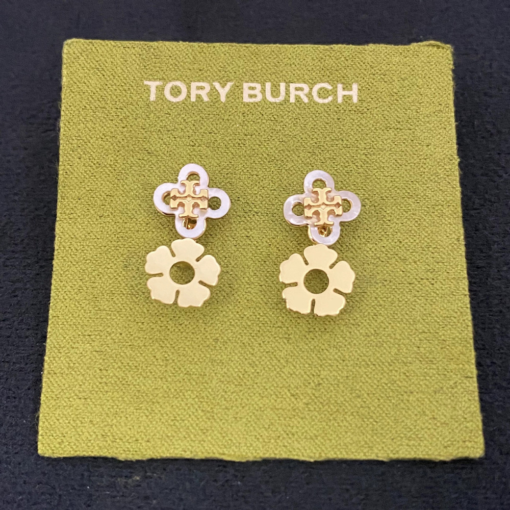 Tory Burch Inlaid Flower Stud Metal Earrings